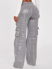 Fashion Shine Bright Metallic Cargo Pants