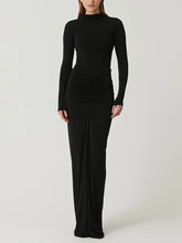 Elegant Long Sleeve Slim Draped Maxi Dress
