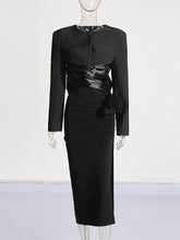 Elegant Round Neck Lace-up Top and Slit Skirt Set