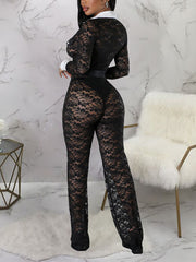 Sexy Lace Patchwork Long Sleeve Jumpsuit