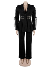 Elegant Hole Patchwork Slim Blazer and Pants Suit