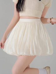 Casual High Waist Mesh Bubble Pleated Skirt