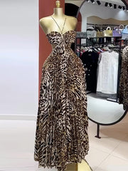 Elegant Print Hollow out Lace-up Ruched Maxi Dress