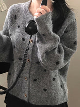 Fashion Round Neck Polka Dot Knit Cardigan Sweater