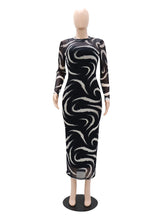 Sexy Print Sheer Mesh Bodycon Dress 2 Piece Set