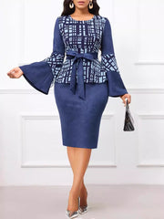 Sexy Digital Printed Flared Sleeve Dress