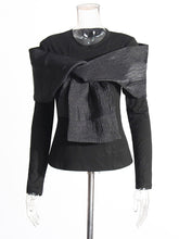 Fashion Round Neck Long Sleeve Cross Bowknot T Shirt
