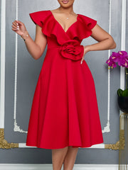 Fashion V-neck Ruffle Party Evening Dress