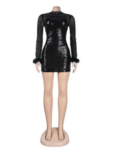 Sequins Sheer Mesh Sexy Mini Dress