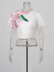 Round Neck Print T shirt Wide Leg Pants Sets