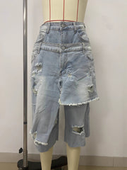 Casual Denim Patchwork Capri Pants Jeans