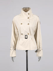 Fashion Double Breasted Belt Jacket Cropped Trench Coat