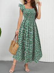 Elegant Floral Print Girdle Waist Midi Dress