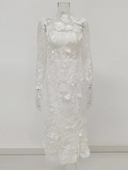 Fashion Mesh Patchwork 3D Flower Embroidered Dress