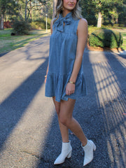 Front Tie Sleeveless Casual Denim Dress