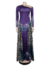Elegant Print Stretch Slash Shoulder Maxi Dress