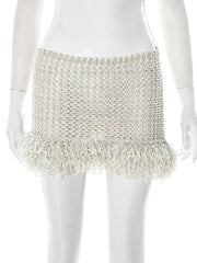 Casual Knit Tassels Mini Skirt