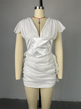 Fashion V Neck Ruffles Pleat Dress