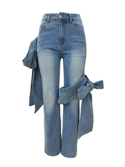 High Waist Bow Knot Straight Leg Casual Jeans