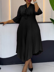 Elegant Bow Lace-up Neck Slim Pleated Dress