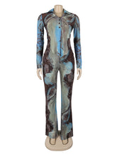 Sheer Mesh Print Shirt Long Pants Casual Set