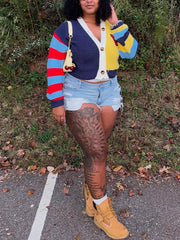 Casual V Neck Cropped Cardigan Sweater