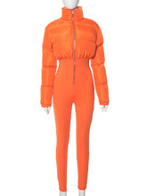 Sexy Warm Cotton Jacket Patchwork Tight Jumpsuit