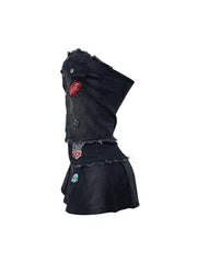 Sexy Wrap Chest Embroidery Denim Tube Pleated Skirt Set