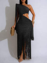 Stylish Asymmetric One Shoulder Fringe Maxi Dress