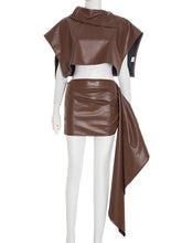 Faux Leather Crop Top and Package Hip Skirt Sets