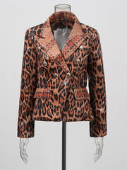 Vintage Leopard Print Sequin Slim Blazer
