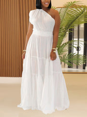 Casual Oblique Collar Patchwork High Waist Maxi Dress