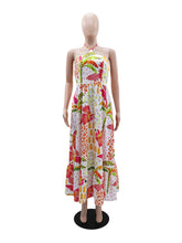 Casual Print Halter Lace-Up Backless Maxi Dress