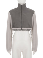 Stand-up Collar Drawstring Cropped Jacket