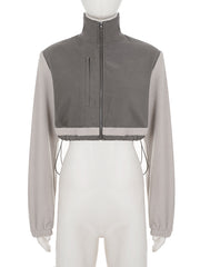 Stand-up Collar Drawstring Cropped Jacket