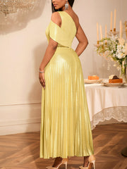 Elegant One Shoulder Cinched Waist Pleated Party Dress