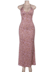 Sexy Print Backless Bow Maxi Dress