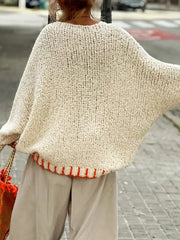 Warm Texture Star Pattern Contrast Color Loose Sweater