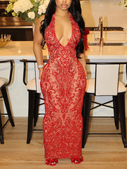 Sleeveless Halter Sequins Bodycon Party Clubwear Dress
