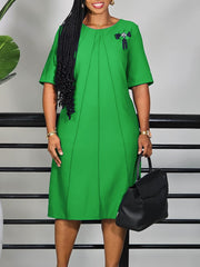 Fashion Round Neck Loose Midi Dress