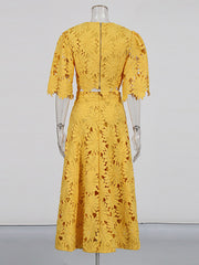 Elegant Embroidered Hollow Long Skirt Two Piece Sets