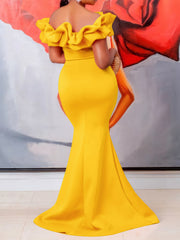 Fashion Ruffles Off Shoulder Slim Mermaid Dress