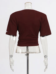 Casual Round Neck Ribbed Elastic Slim Cropped T-Shirt