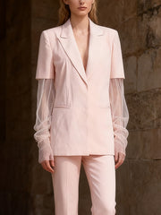 Fashion Patchwork Mesh Sleeve Loose Blazer