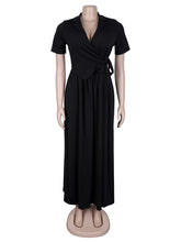 Casual Short Sleeve Cinched Waist Loose Maxi Dress