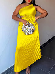 One-shoulder Hollow out Irregularity Pleat Dress