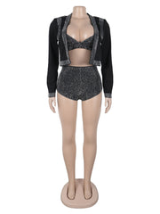Rhinestone Club Party Sexy Three Piece Set