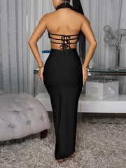 Elegant Floral Hollow-Out Bandage Maxi Dress