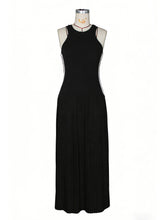 Fashion Striped Sleeveless Pleated Slim Maxi Dress