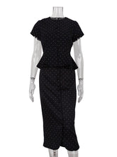 Polka Dot Print Slim Shirt High Waist Midi Skirt Set